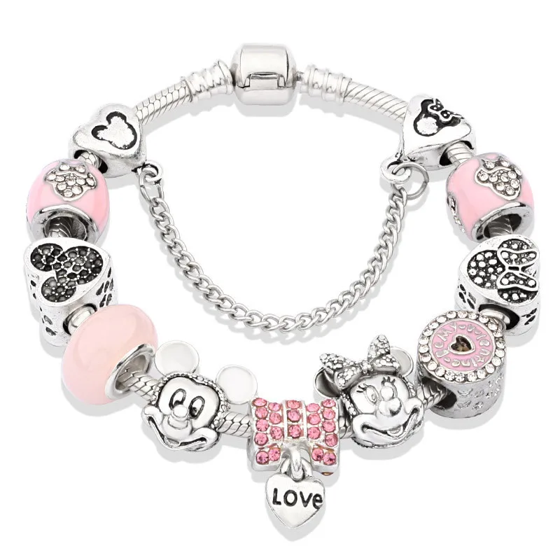 

Fancy New Designer Pink Crystal Bangle Women Kids Jewelry Gifts Diy Mickey Charm Bracelets Accessories, Multi color