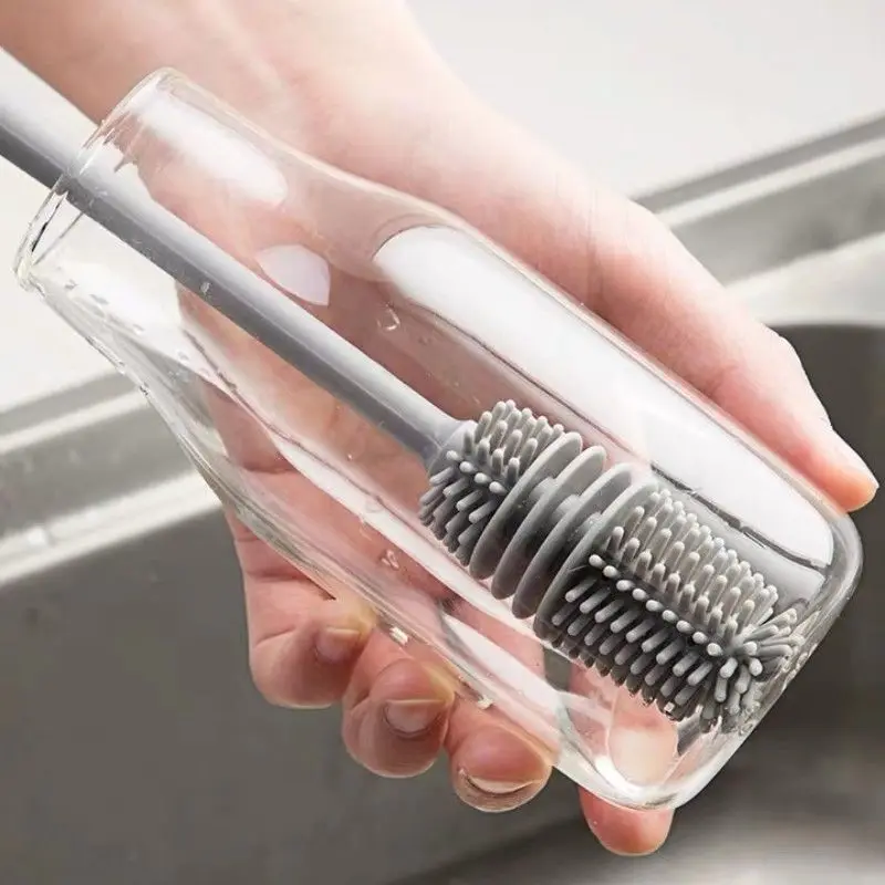 

Silicone Soft Touch Bottle Brush Long Handle Baby Bottle Cleaner Smaller Diameter Bottle Openings Brush Without Scratches, Green, white, grey