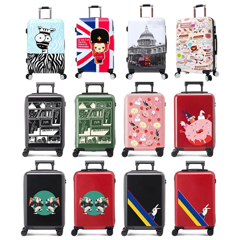 

Polycarbonate pc printing design colorful kids cute travel hard shell trolley luggage, Rose gold/pink/purple/champagne gold/silver/custom accepte