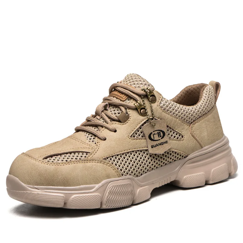 

Breathable Industrial Outdoor Protective Shoes Women Lightweight Working Safety Shoes Work Boot Steel Toe Men safety Shoes, Khaki