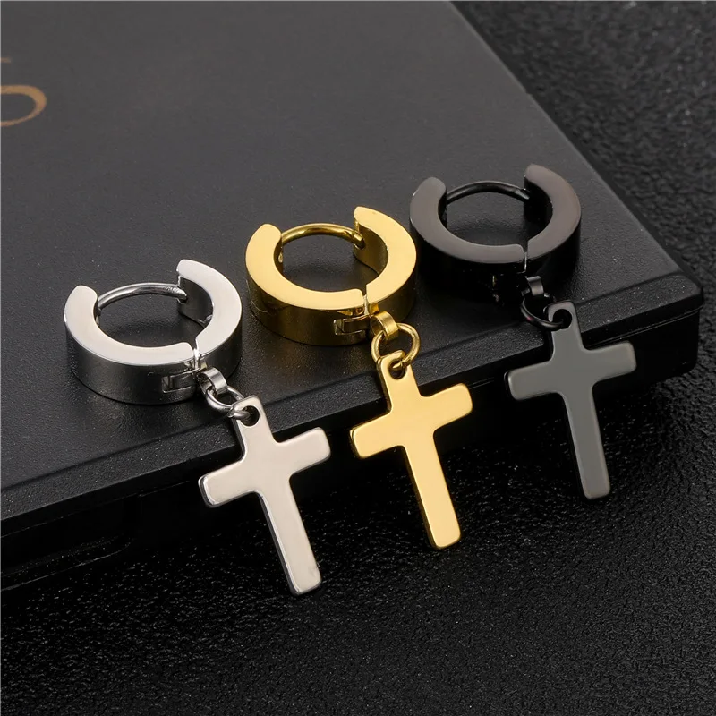 

Mens Multicolor 316l Medical Steel Small Cross Dangle Hoop Earrings Stainless Steel Cross Clip Hoop Earrings