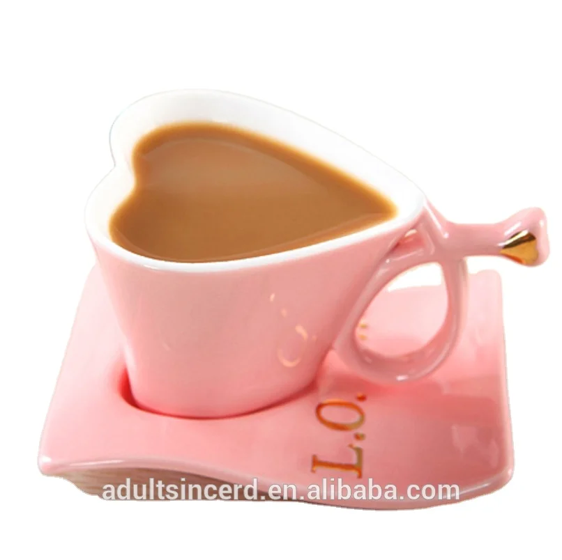 

New direct marketing heart-shaped European-style saucer couple love Mug ceramic cup, Gold/silver/blue/pink