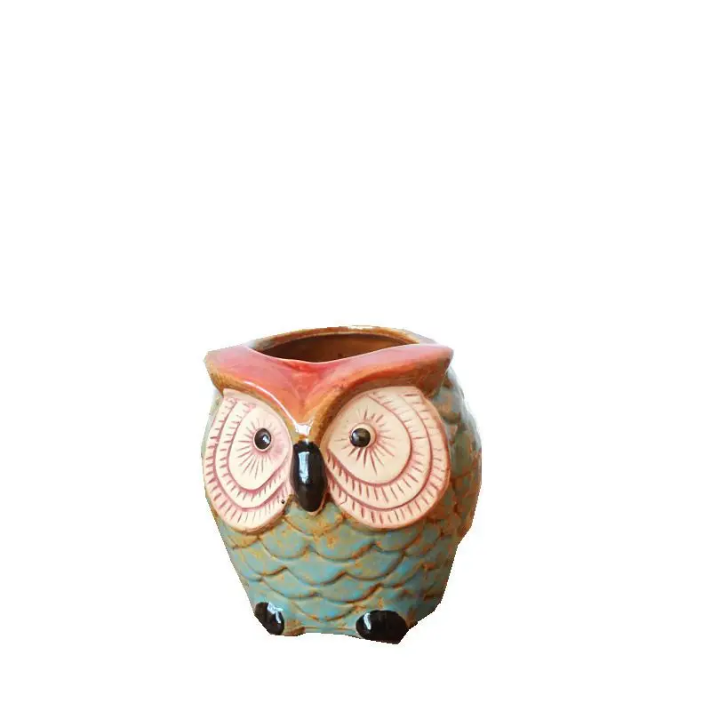 

Ceramic mini small Succulent Flower Pot Owl Flowerpot Animal shaped indoor Pot Desktop Potted Plant, Brown