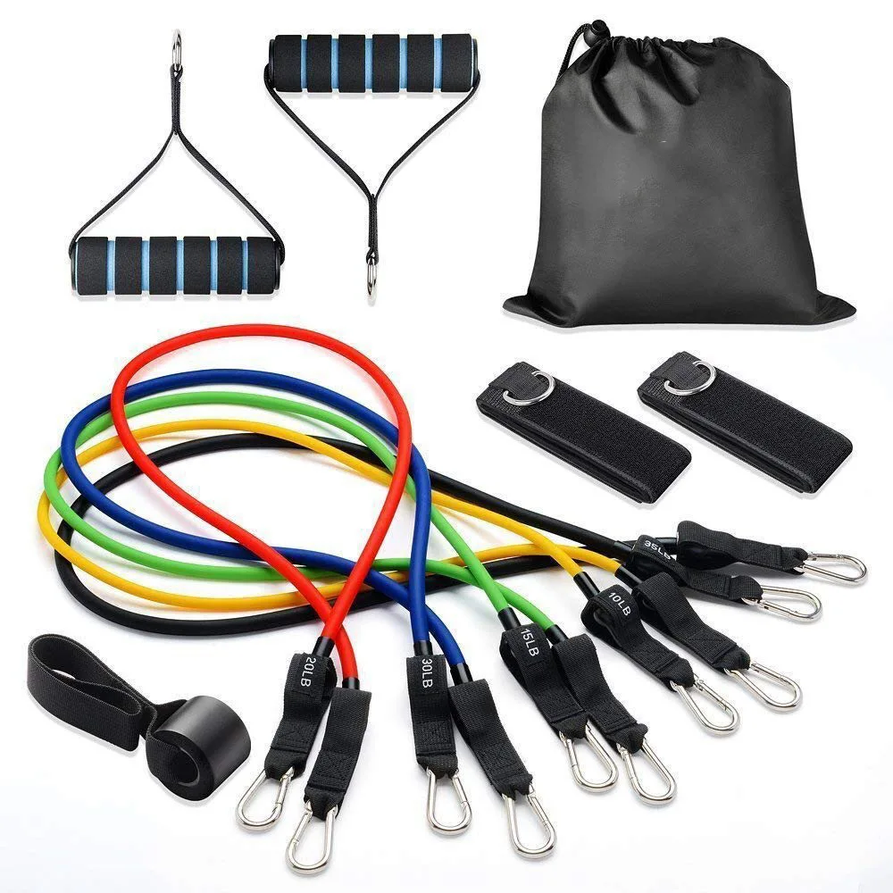 

High grade elastomer 11 Piece family fitness equipment sports frontal gym elastic bands, Black