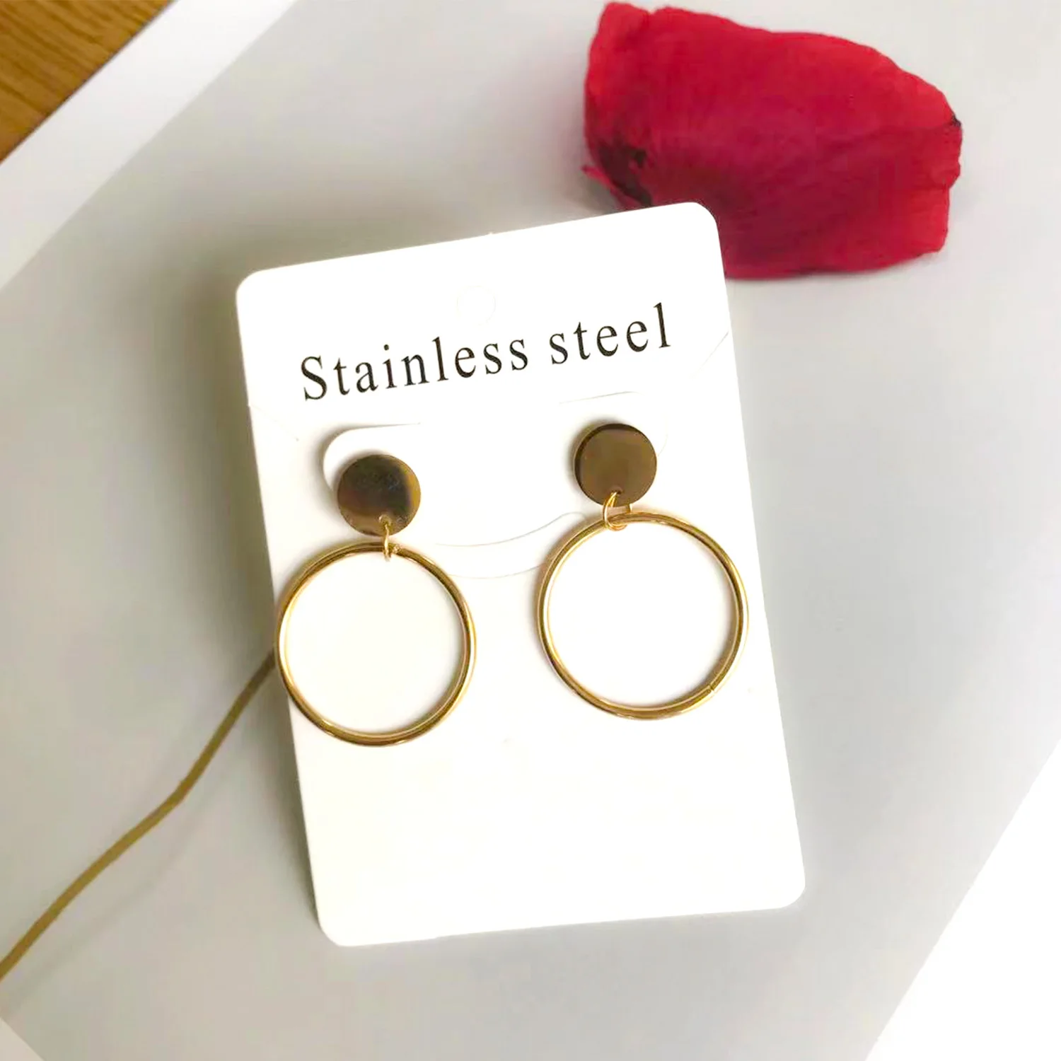 

Hot Sale High Quality Stainless Steel Earring for Ladies Gold Plated Earrings Jewelry Women, Gold/silver/rose/black available