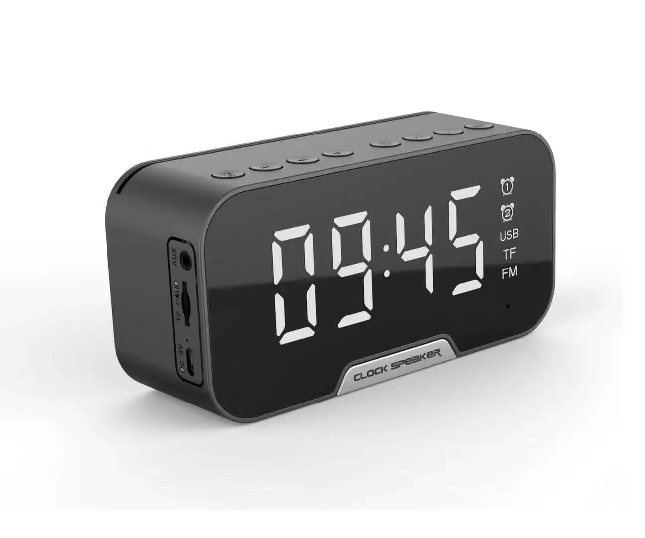 

Bluetooth Wireless Speaker Dual Time Alarm Clock Dimmable Display Hands Free Calling Clock Speaker, Black/blue/red