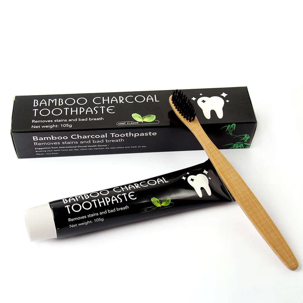 

2021 Private Logo Bamboo Activated Charcoal Teeth Cleaning Toothpaste For Removing Mouth Stain And Odor, Black