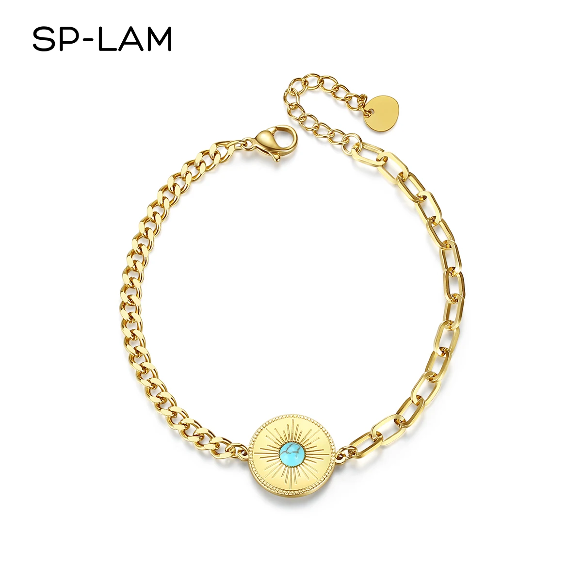 

SP-LAM Woman Steel Cuban Chain Jewelry Trending Accessory Turquoise Bangle Gold Stone Stainless Bracelet