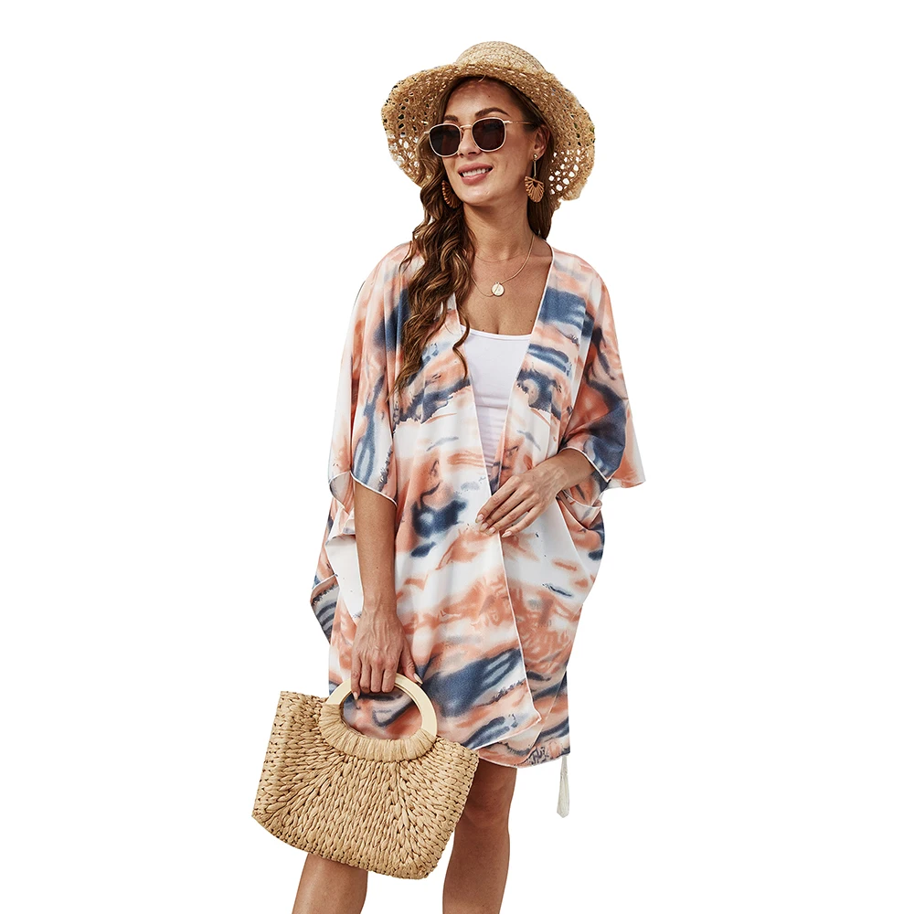 

Floral Print 100%Viscose Printed Kimono Halfsleeve Beach Summer Women Kimono, Colors