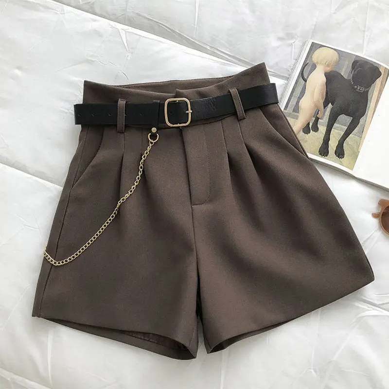 

2024 New Casual Comfortable Elegant Wild Shorts With Belt Women's Woolen Shorts Autumn Winter Slim Wide Leg A-line Shorts