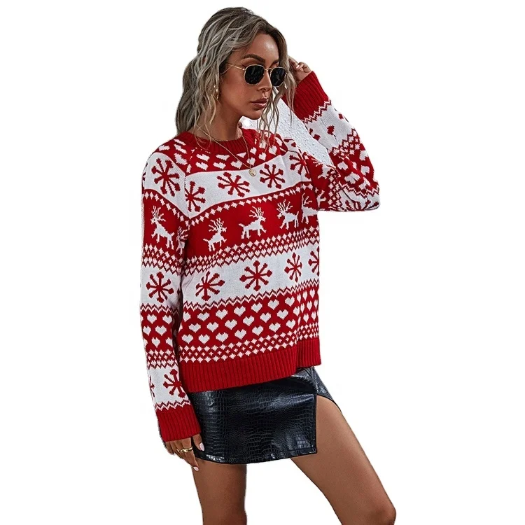 

2021 new fall winter womens Elk printed sweaters Christmas snowflake pullover knitted sweater womens sweaters