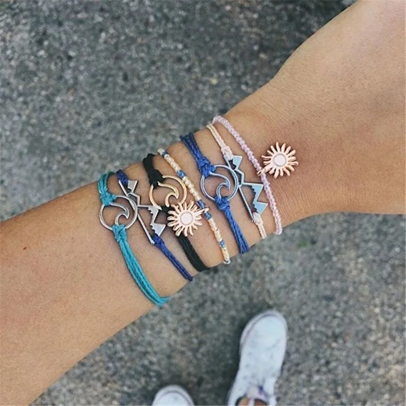 

Bohemian style beach jewelry woven bracelet with geometric charm bracelet for women