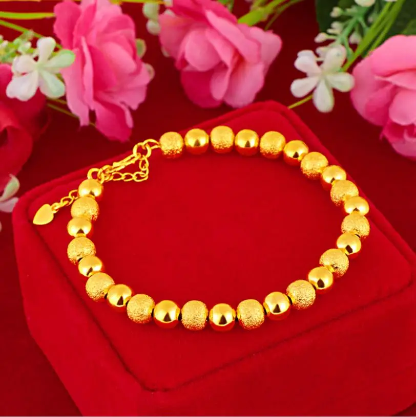 

5 TYPES 24k gold bracelet sporty bead Hand catenary wedding hand chain for women party bracelet for girl Gift solid gold chain