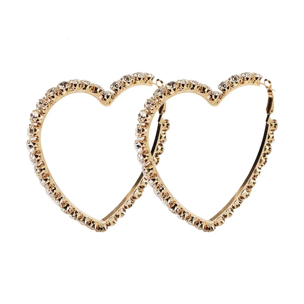 

HANSIDON Latest Unique Rhinestone Earrings For Women 2020 Gold Plated Heart Earrings Luxury Korean Hoop Jewelry Wedding Earrings, Glod,silver,multicolor