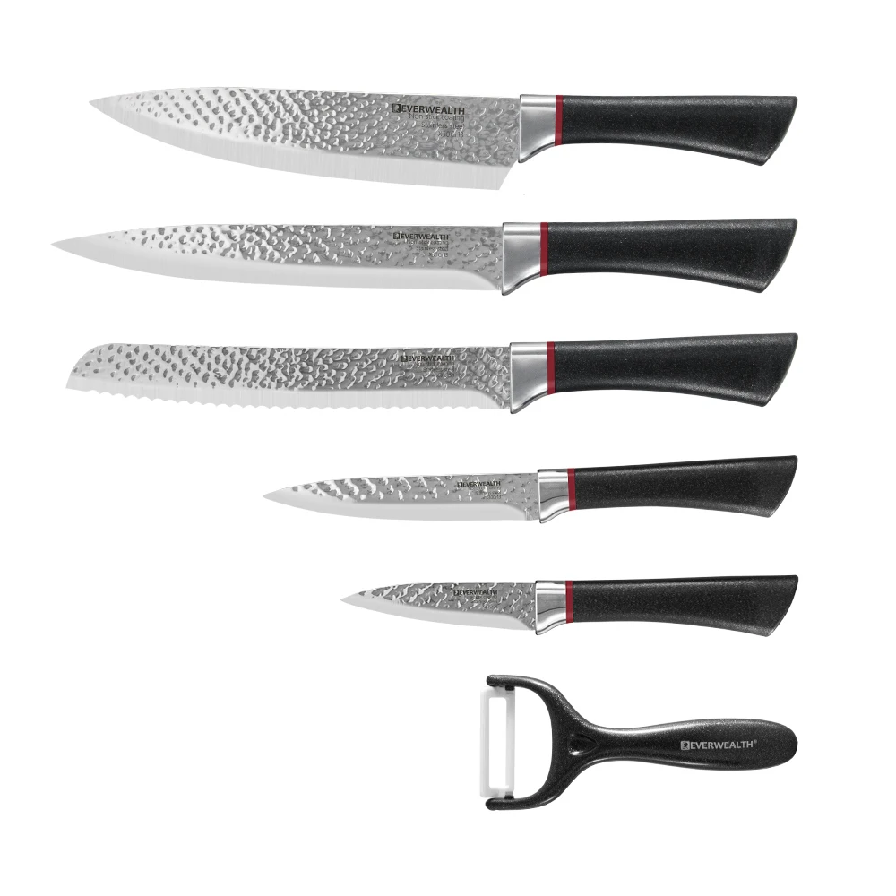 

6 pcs pattern forged stainless steel Hammer embossing kitchen knife set, Black