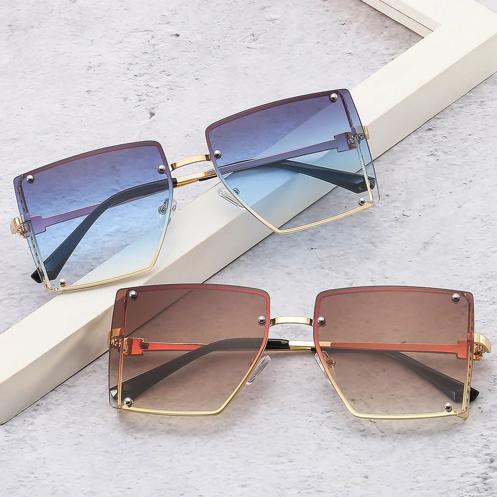 

New Rimless Sunglasses Brand Designer Oversized Street Shot Square Sunglasses Cross-border Metal Sunglasses River Women 2022