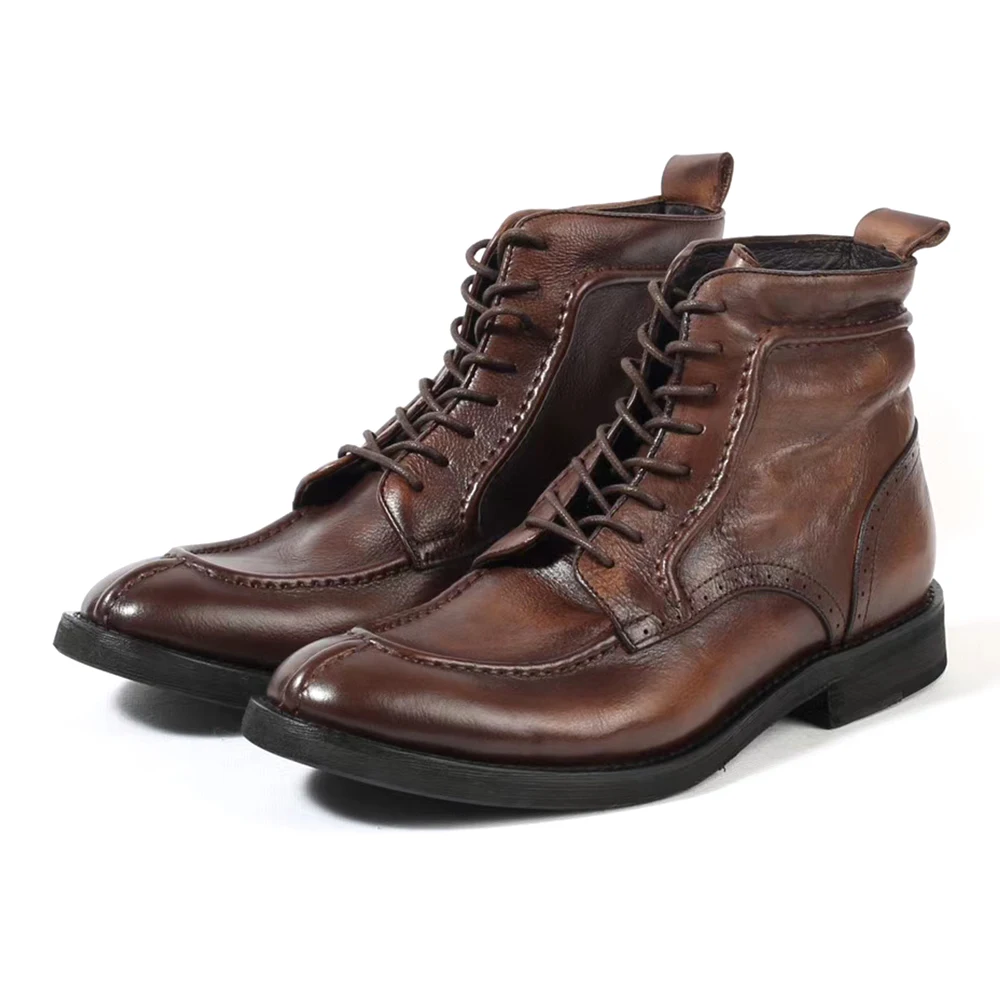 Wholesale Custom Men Waterproof Light Leather Boots Fashion Men Dress Boots Shoes Soft Leather Boots