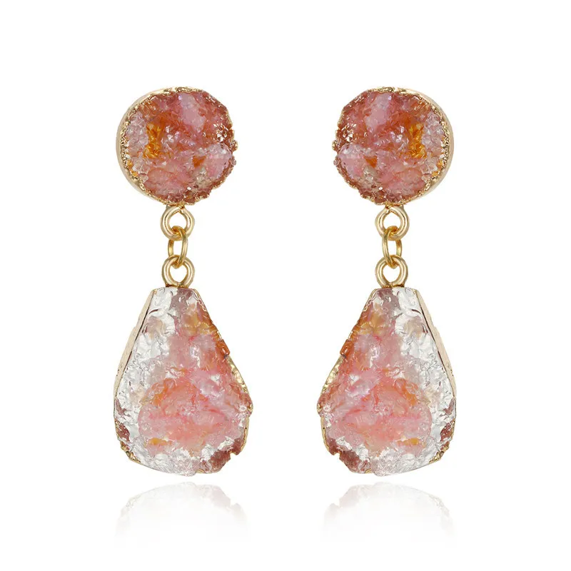 

Hesiod Colorful Druzy Stone Stud Drop Earrings Natural Quartz Geode Agate Crystal Fashion Jewelry for Women