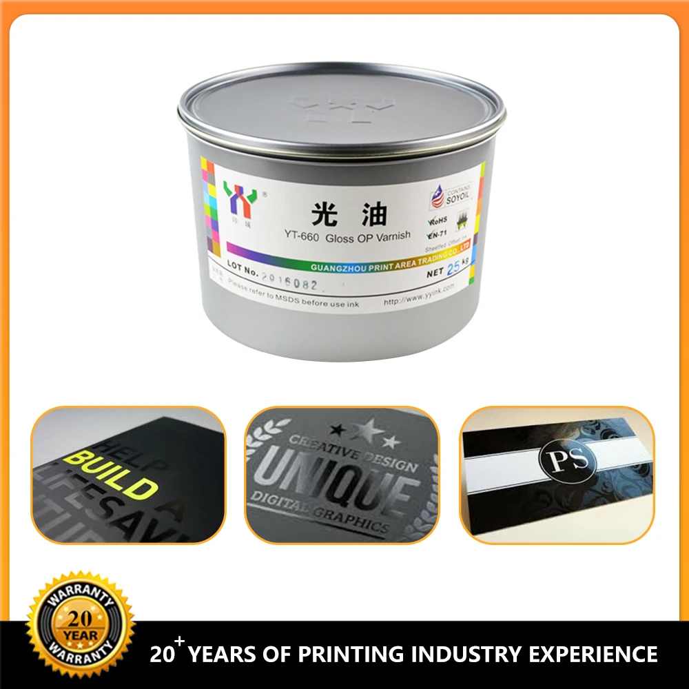 YT-660 Offset Gloss Varnish Solvent Based Ink with 18 Months Shelf Life in 2.5kg/can for Glossy Paper Finishing
