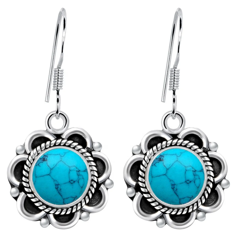 

Flowers Turquoise Drop Earrings Retro Brincos Bizuteria for Women D Oreille Perle Orecchini Earrings