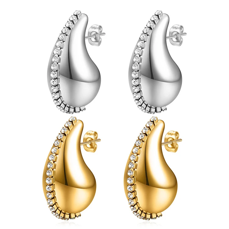 

H044 Wholesale Pendientes 18K Gold Plated Stainless Steel Zircon Chunky Teardrop Waterdrop Tear Water Drop Stud Earrings Jewelry