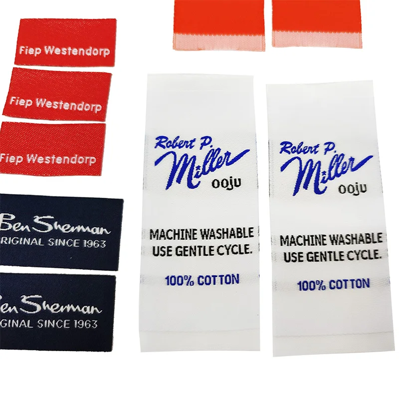 

Custom Printed Logo Clothing Black Satin Care Labels Tags with Wash Instruction