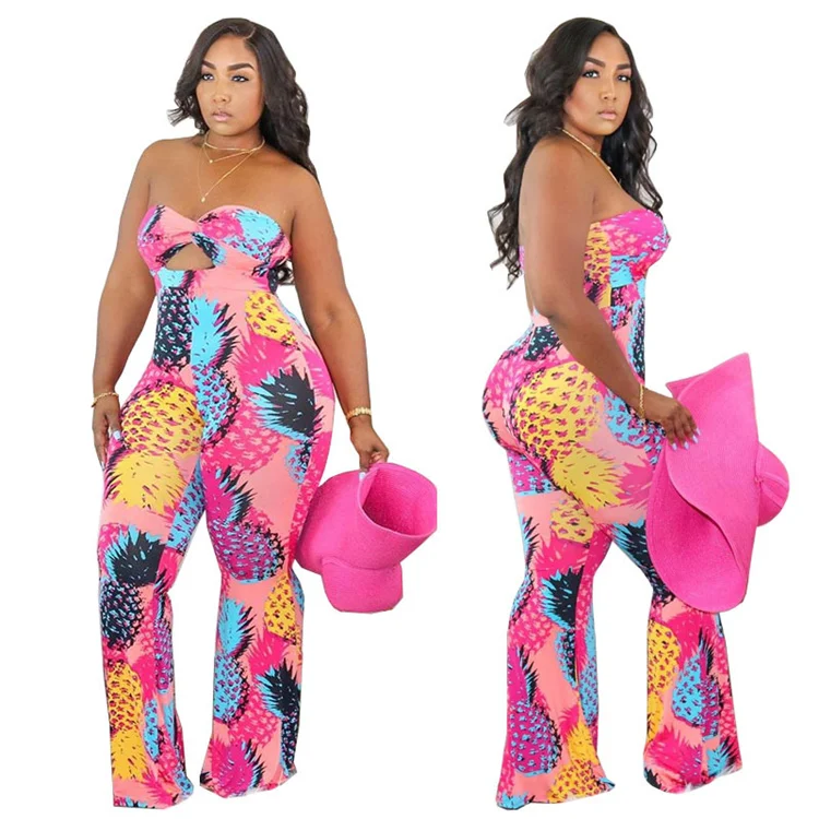 

plus size women clothing summer dress woman fashion printed tube top cutout jumpsuit scSC0131