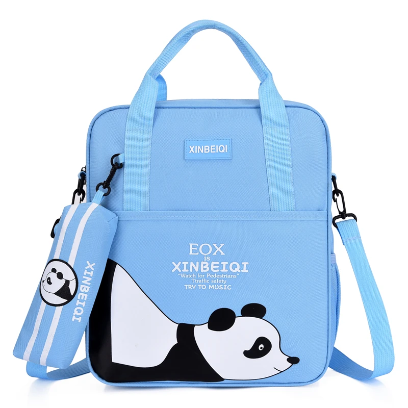 

Cartoon lying panda printing lovely grade 3-6 primary school backpack children multimode backpack messenger pencil bag set, Black, blue, light blue, green, pink, purple, rose red