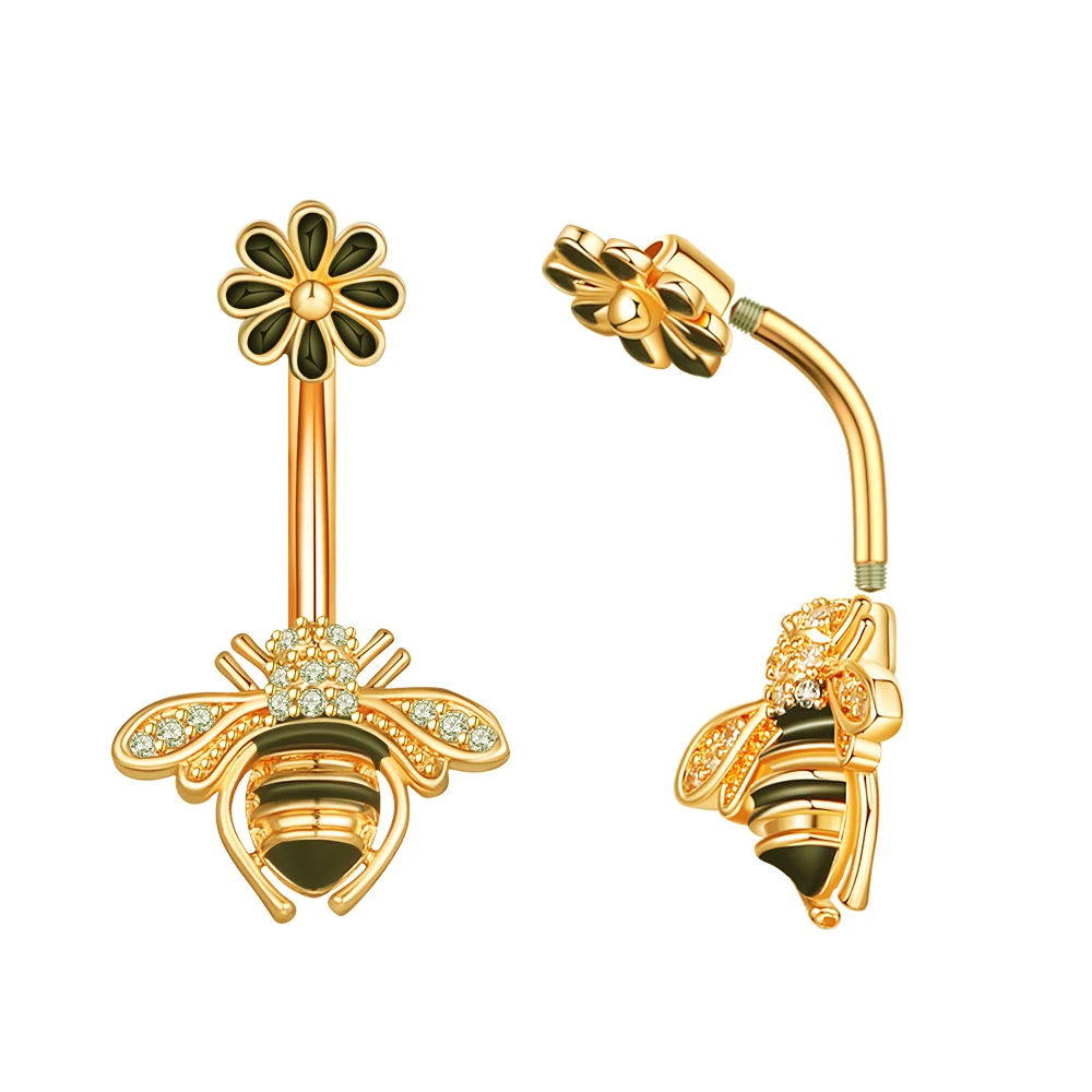 

Hot Sale Jewelry High Quality Wholesale Gold and Silver Oil-Smeared Bee Flower Belly Button Ring Navel Piercing