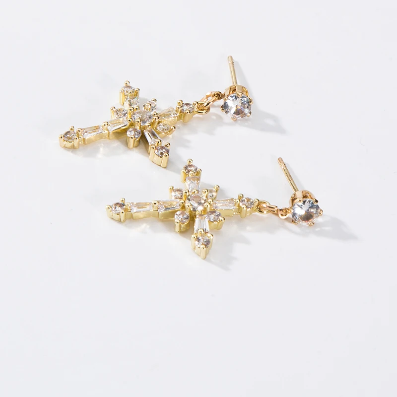 

2021 new fashion gold plated women's jewelry zircon set Pendant Letter Cross Earrings