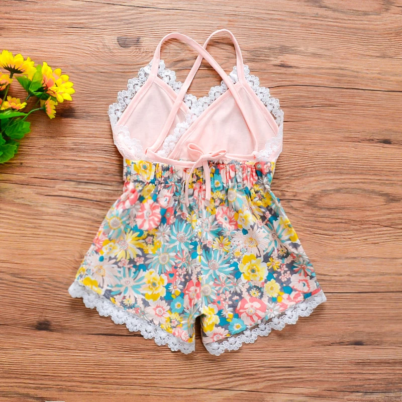 

Amazon Top Seller Toddler girls holiday Clothes Lace design Vest and flower cute shorts One piece Kids Overall for 1-5 years, Pink,yellow