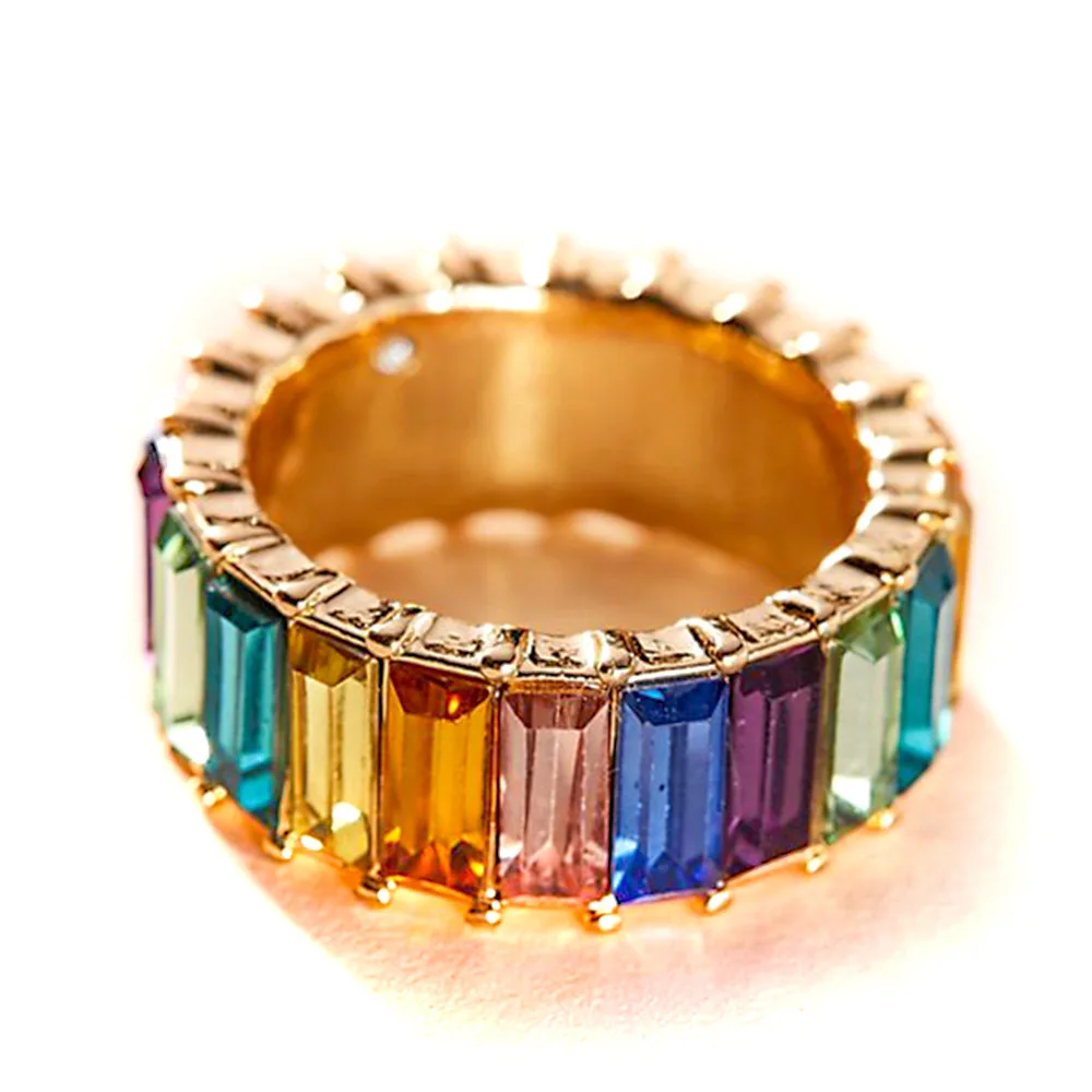 

Fashion Women Men 2021 Jewelry Bohemian Colorful Rainbow Ring Gold Diy Statement Rings