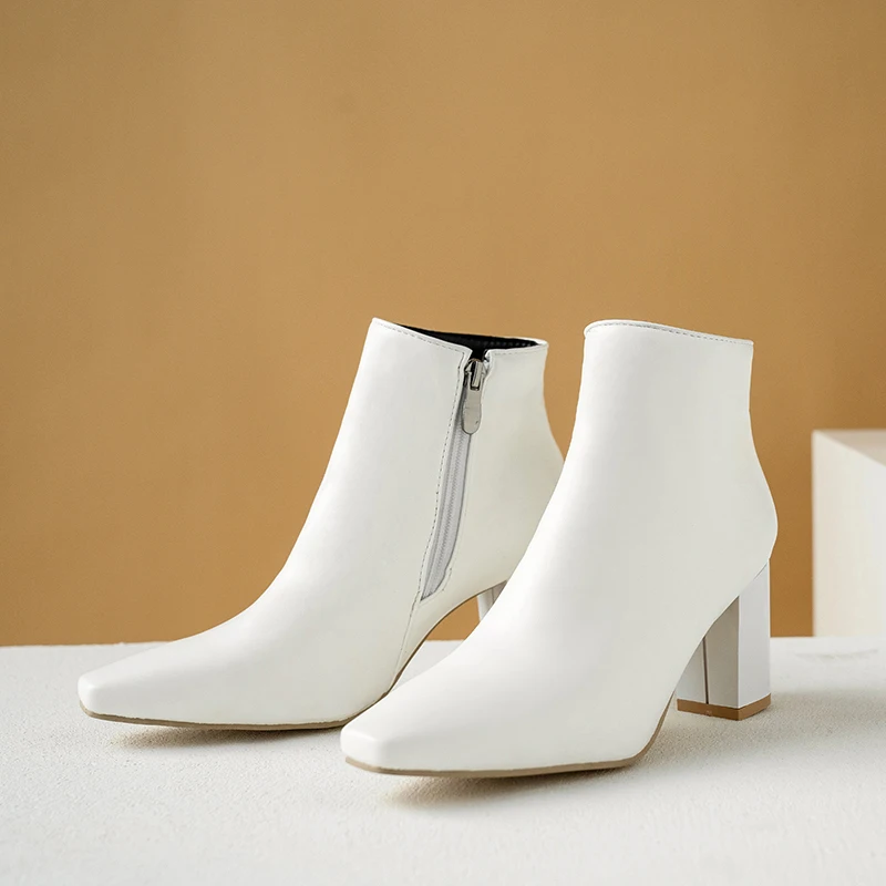 

Plus Size Elegant Classics Woman Black White Chunky Pointed Toe Ankle Boots