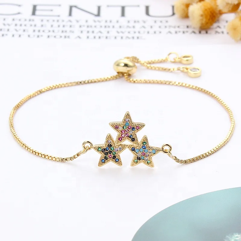 

Fashion New Trendy Colourful Zirconia Bracelets For Women Color Copper Chain Star Charm Bracelet Femme Dropship, Picture