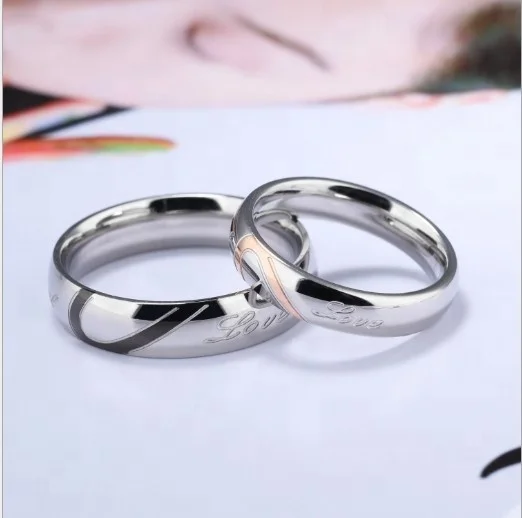 

New fashion black gold titanium steel couples trinket wedding ring, Black/rose gold