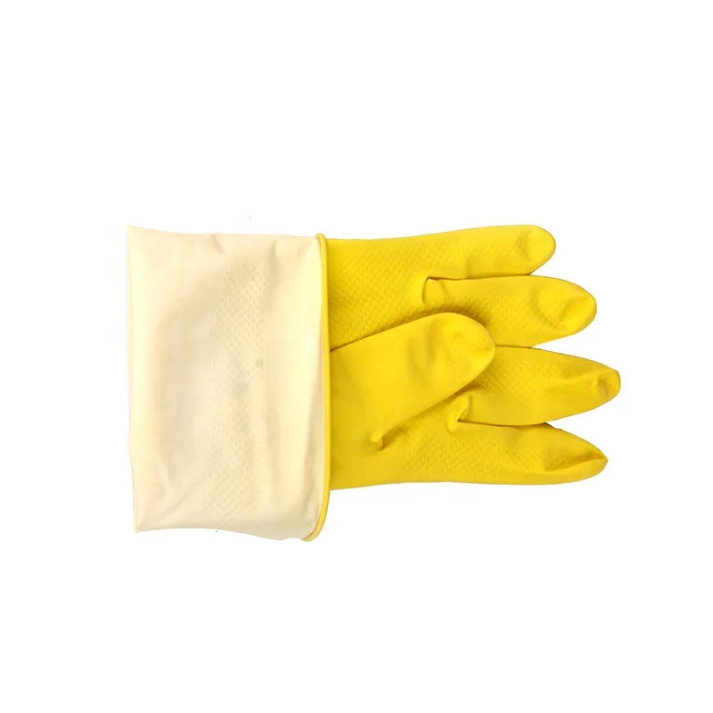 

hot sale cheap yellow orange heat resistance cleaning gloves food grade flocklined household latex glove