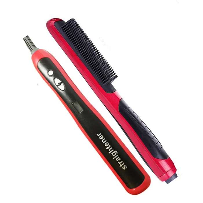 

Wholesale china best travel ceramic beard and hair straightener straightening brush styling comb, Black+red