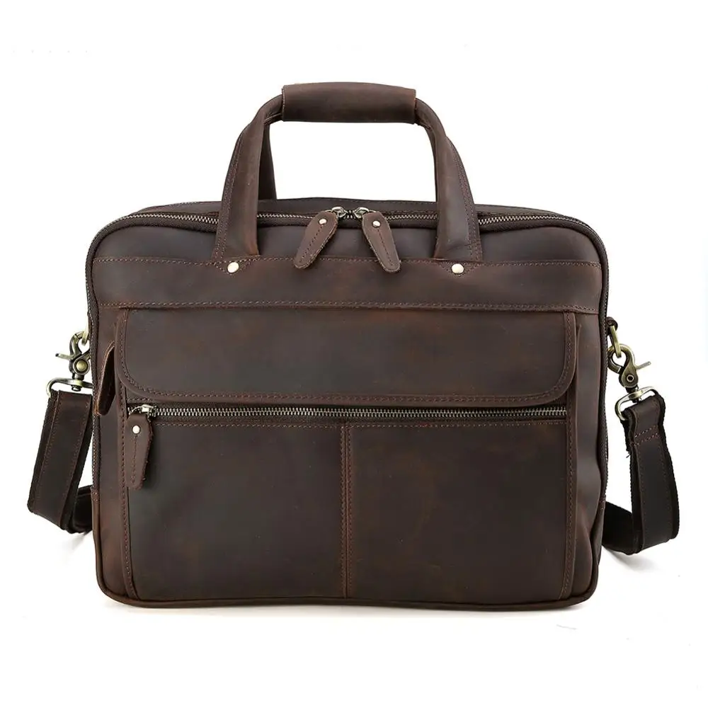 

TIDING Vintage Brown 15 Inches Genuine Leather Messenger Laptop Briefcase Bag For Man, Customized color