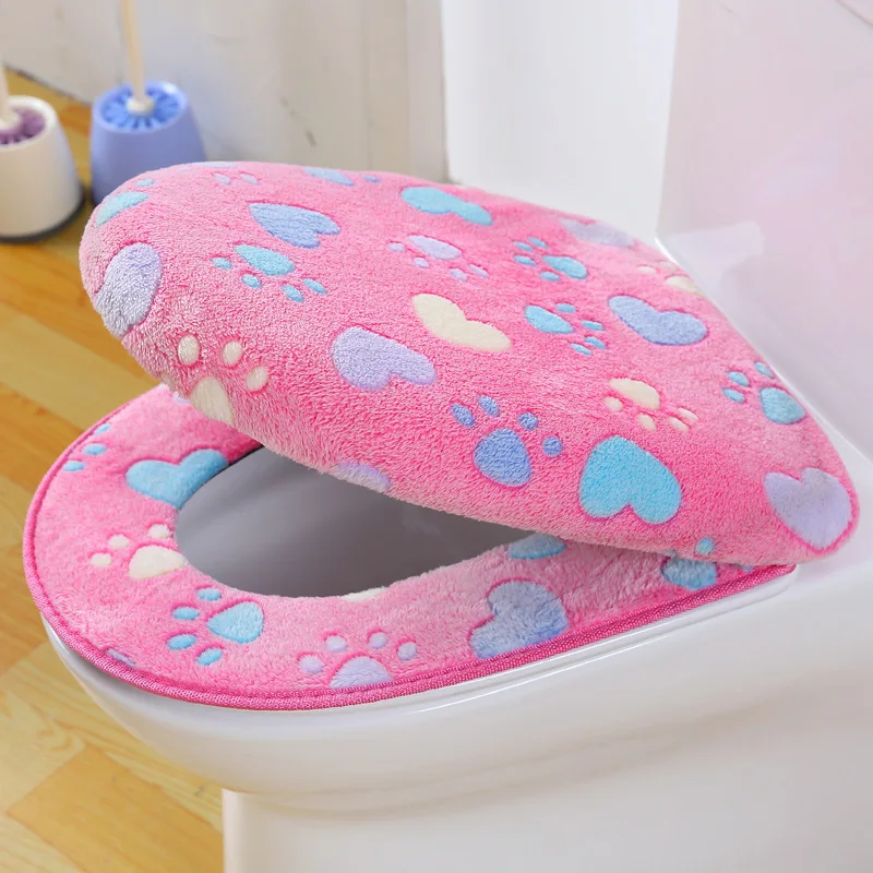 

Soft Warm Zipper One / Two-piece toilet Case Waterproof Bathroom WC Cover Thick Coral velvet luxury toilet Seat Cover Set, As photo