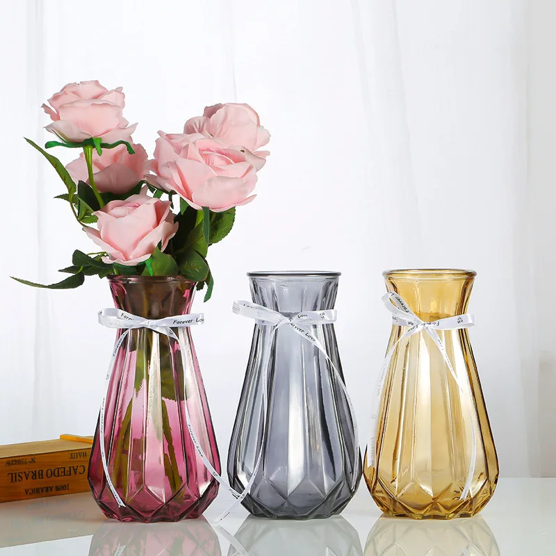 

European glass vase garden style transparent hydroponic household flower vase home decoration table ornaments for business gifts, Customized color