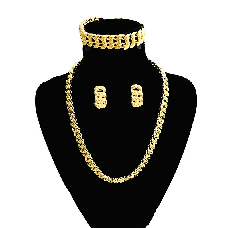 

Men Women's Dubai Jewelry Sets Gold Color Alloy Steel Necklace Bracelet Set Hiphop Curb Cuban Thick Chain Wholesale Jewelry, Gold and silver