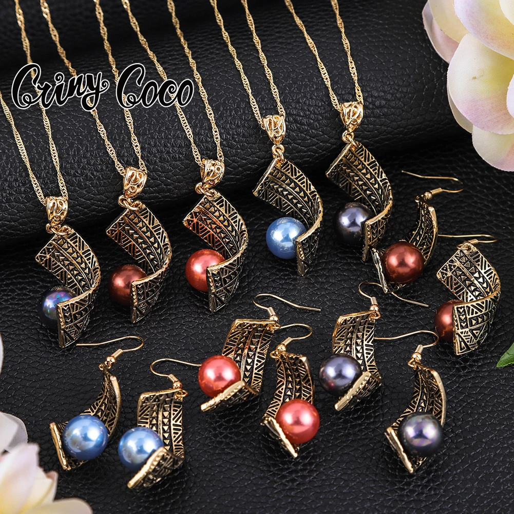 

Cring CoCo Fashion Creative Pearl Necklace New Samoan Screw Earrings Set Polynesian Wholesale Hawaiian Jewelry, Picture shows