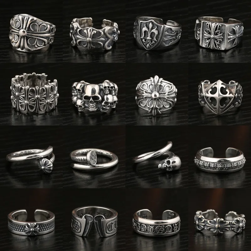 

High Quality 925 Stamp Punk Men Customize Logo Sterling Silver Man Ring 925 Sterling Silver Cluster Rings