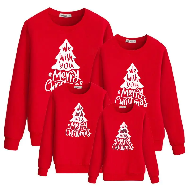 

Christmas Sweatshirts Family Long Sleeve Tops Pullover Tree Print Kids Mama Dad Matching Outfit, Black/red