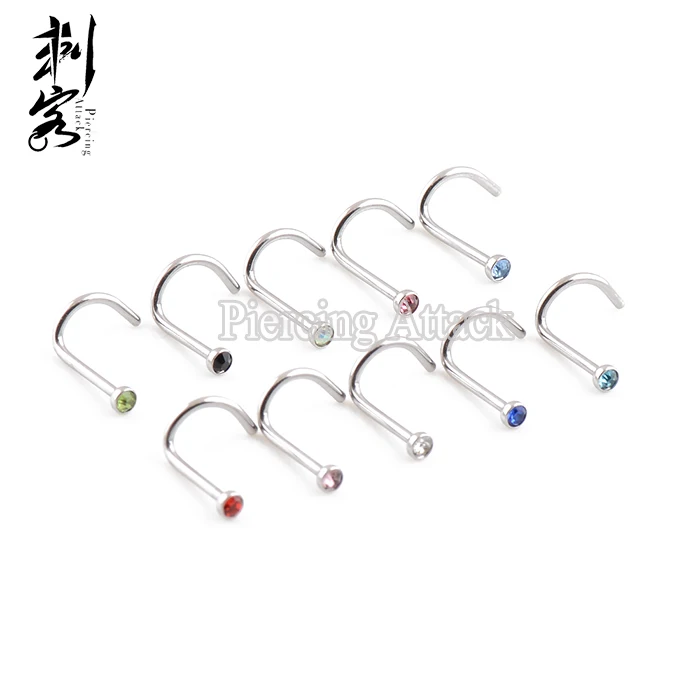 

Surgical Steel Nose Stud Screw with Crystal Nose Ring, All mixed colors
