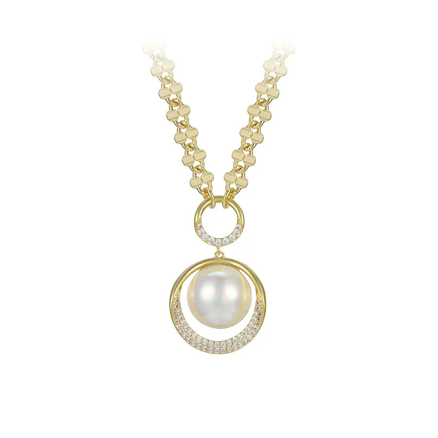 

Ymnecklace -01411 Xu ping jewelry Elegant and Stylish Jewelry 14K Gold Double Ring with Diamond and Pearl Necklace