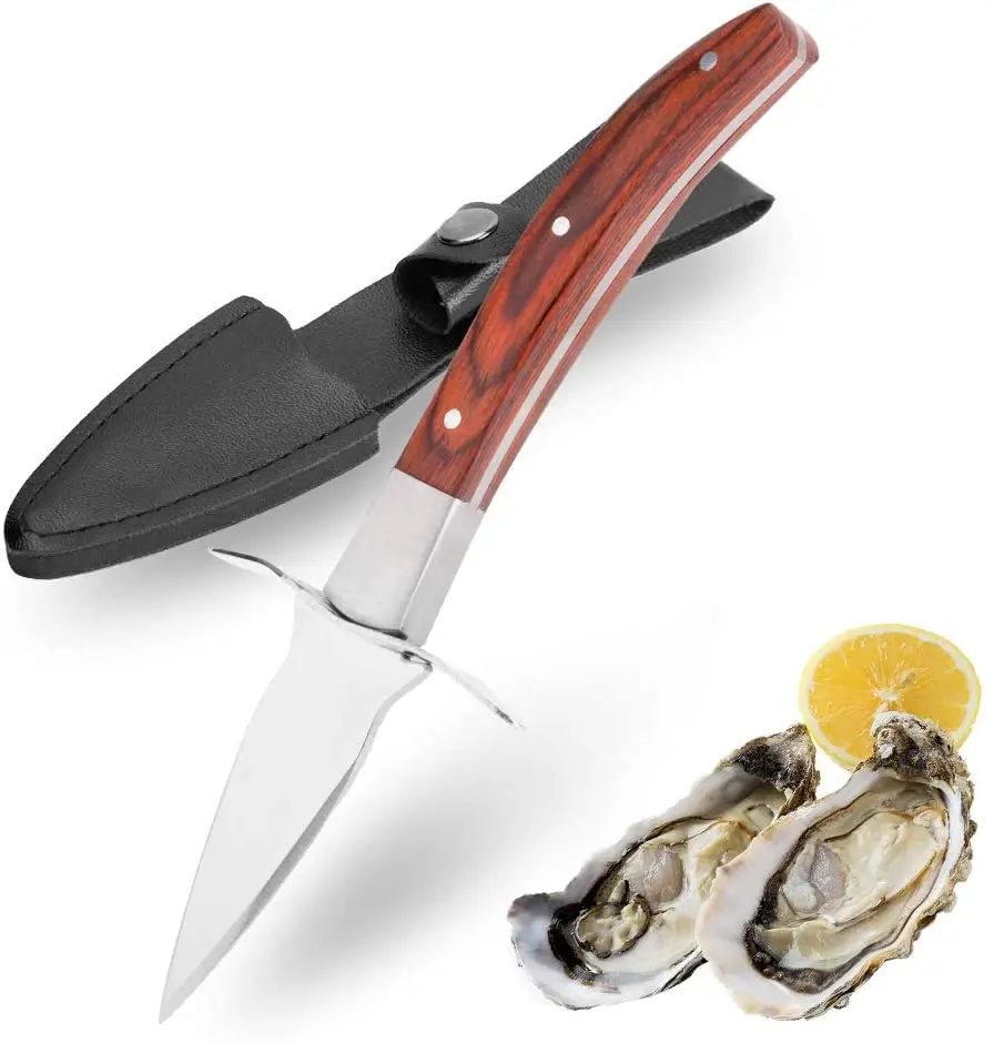 

Stainless steel Oyster Shucking Knife Speensun Oyster Shucker with Premium Wooden Non-Slip Handle and and Leather Sheath