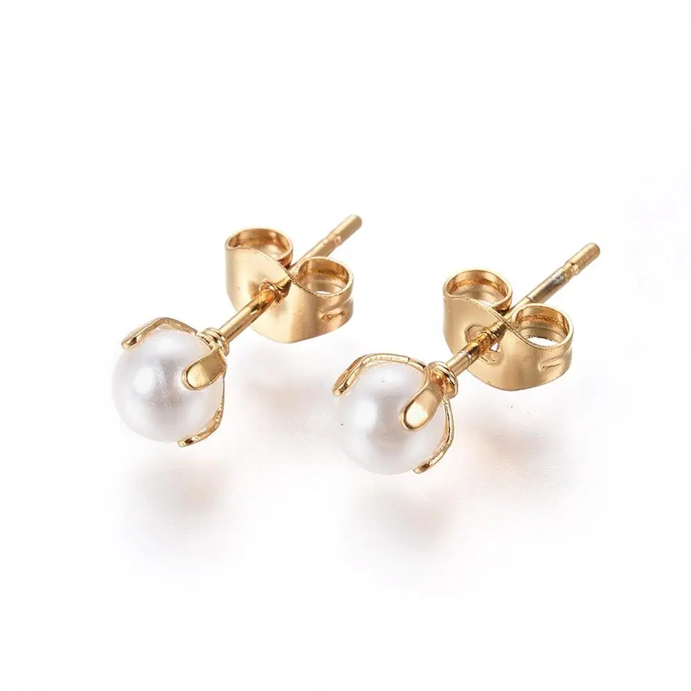 

PandaHall 304 Stainless Steel Round Imitate Pearl Acrylic Beads Stud Earrings
