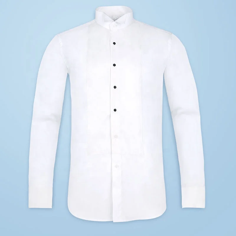 

High quality factory wholesale white plain broadcloth long sleeve tuxedo men shirts with wing collar, Custom color