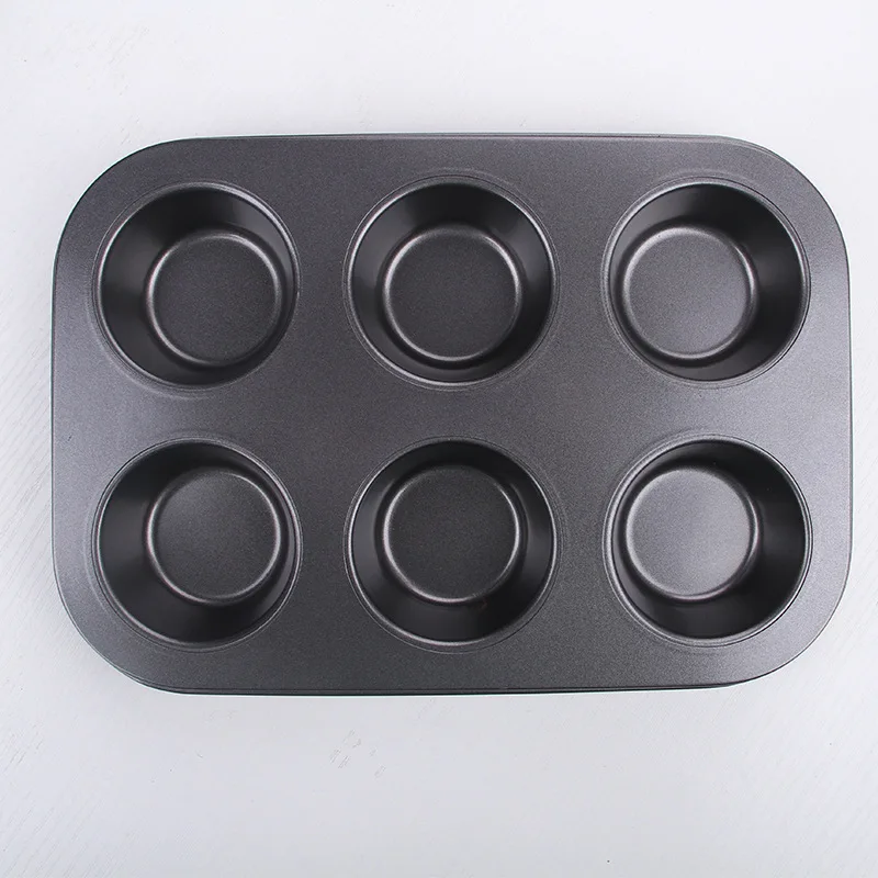 

6 in 1 Tart Molds Round Cake Mould Black Rectangle Bake Pan Non Stick Microwave Bakeware Tool Carbon Steel Cake Pan Baking Tray